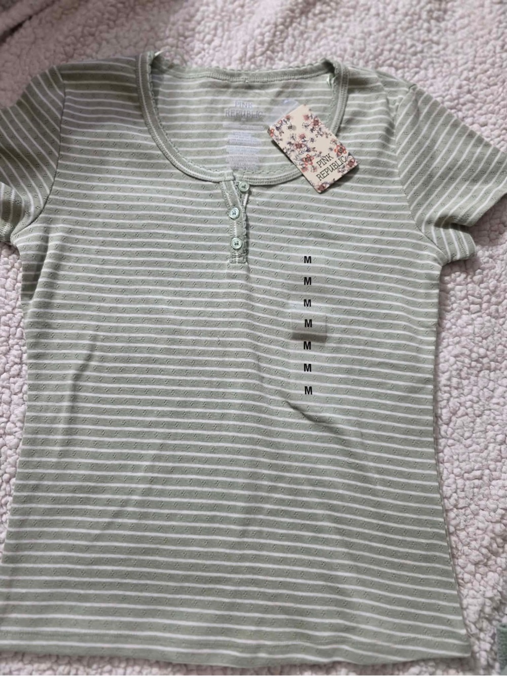 Pink Republic Mint Green & White Striped Henley